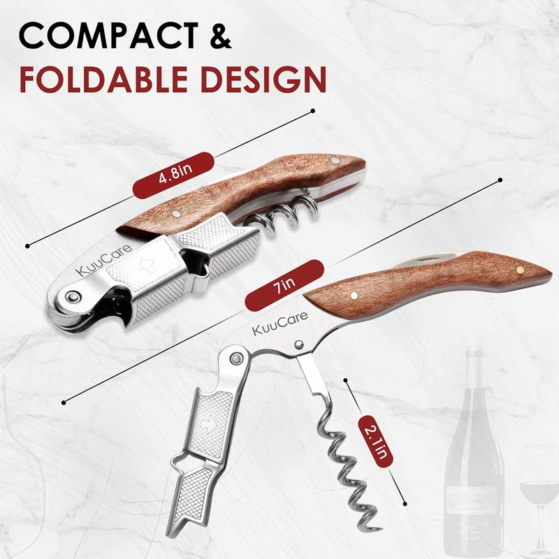 KuuCare Wine Opener Waiter Corkscrew, Premium 420 Stainless Steel Wine Bottle Opener with Foil Cutter & Cap Remover, Double Hinged Manual Wine Key for Bartenders, Servers, Waiters and Home Use, Rosewood - Image 5